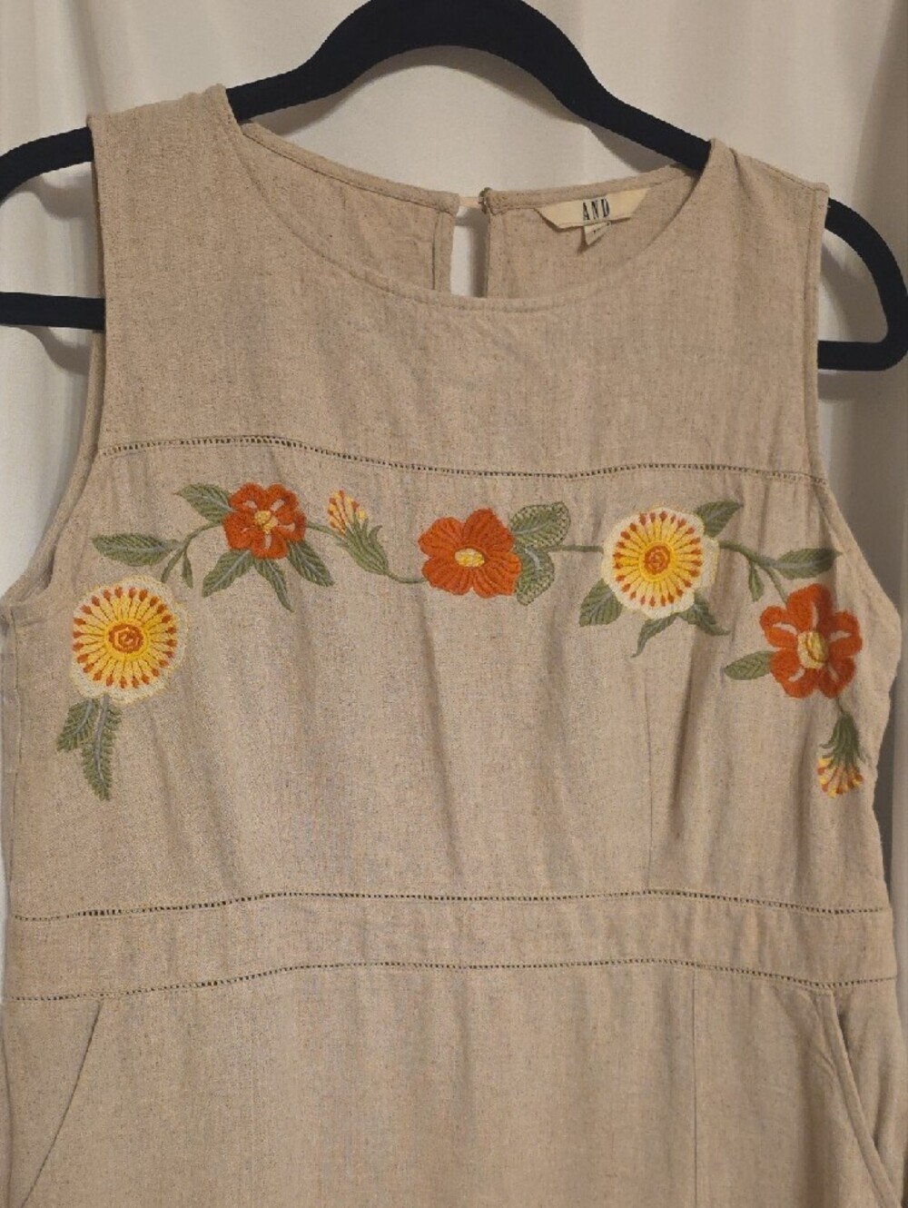 AND Natural Dress Cream Midi Dress with Floral Embroidery Size 14 - Picture 7 of 16